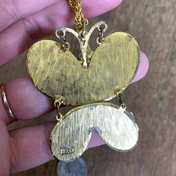 Vintage Enameled ART Arthur Pepper Chunky Gold tone Butterfly Pendant Necklace - Picture 4 of 7